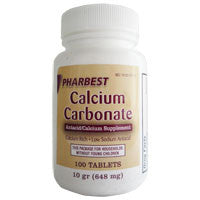 Pharbest Calcium Carbonate Antacid And Calcium Supplement 10 Grains - 100 Tablets